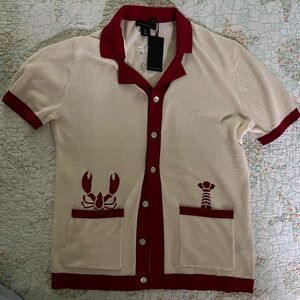 Men's Lobster Cream and Red Cardigan